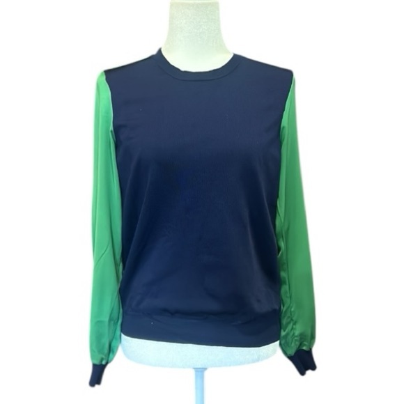 Phillip Lim Women's Small Sweater Color Block Navy Green Round Neck Top - Picture 3 of 9